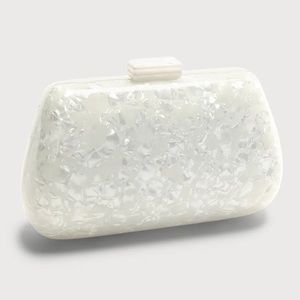 Lulus Fancy Fun White Lucite Hard Case Clutch White Marble With Gold Chain